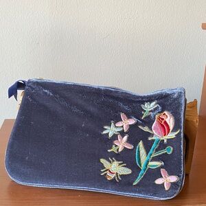 Twelvenyc Embroidered Velvet Clutch with Floral Design